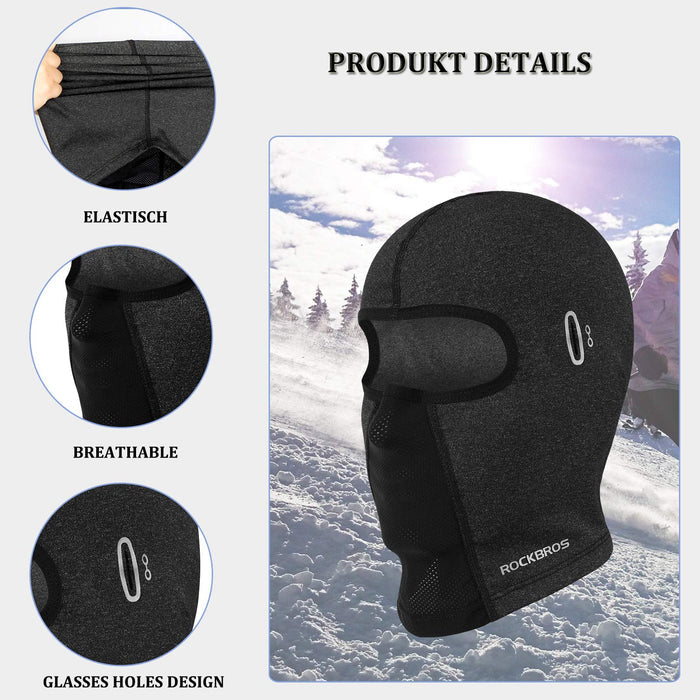 ROCKBROS Windproof Balaclava Winter Face Cover  Thermal Fleece Neck Warmer #Style_Black-With holes for glasses