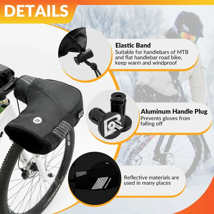 rockbros black winter handlebar mittens in windproof oxford cloth