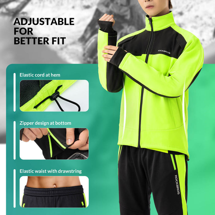 ROCKBROS Winter Thermal Windproof Softshell Cycling Set Bright Green - ROCKBROS-UK
