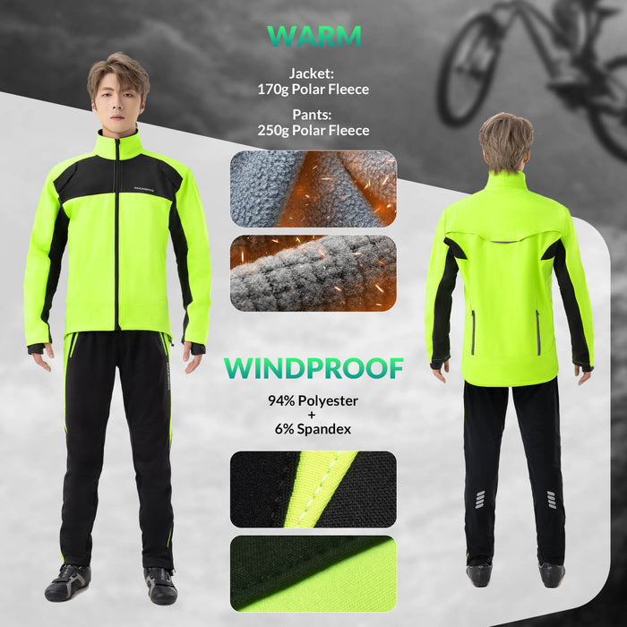 ROCKBROS Winter Thermal Windproof Softshell Cycling Set Bright Green - ROCKBROS-UK