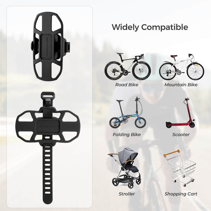 rockbros silicone bike phone mount with quick-release lever on handlebar