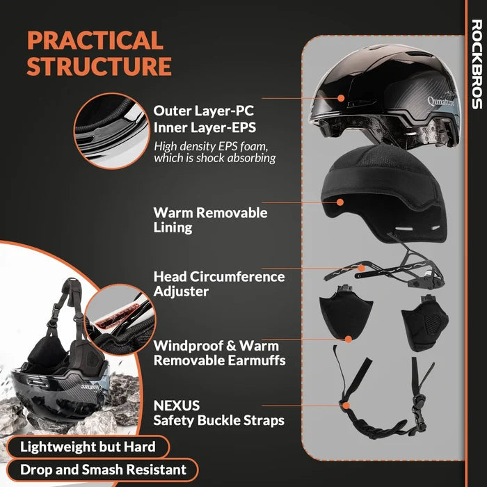A black Qunature ski helmet with adjustable ventilation and a detachable liner, designed for winter sports#Color_Shiny Black