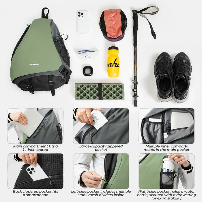 ROCKBROS sling bag lightweight crossbody backpack 11.5l
#Color_Green
