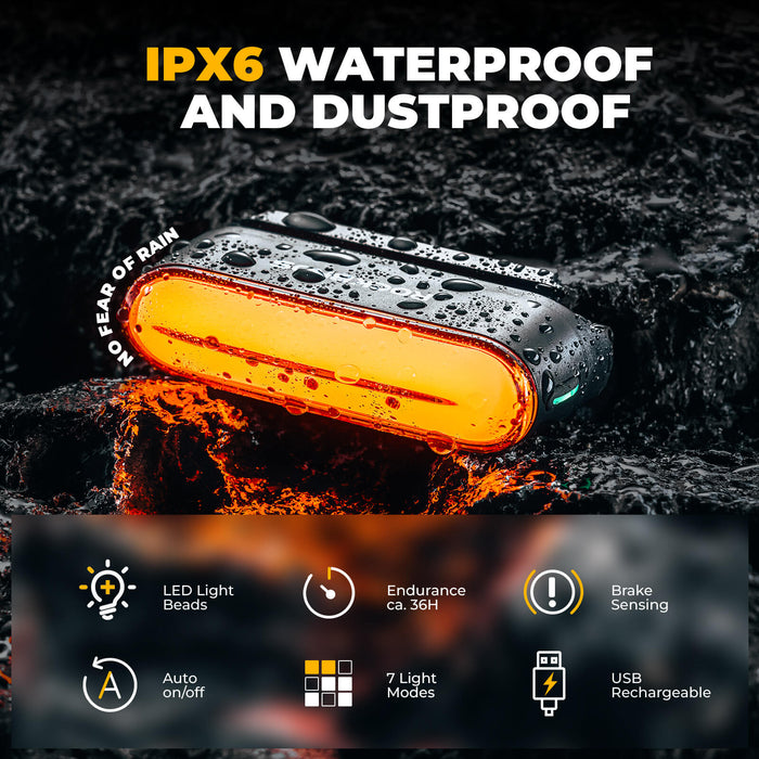 ROCKBROS smart bike rear light, magnetic taillight, rechargeable, waterproof, high visibility for safe cycling.