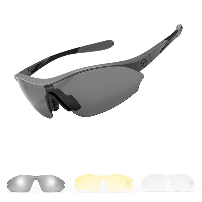 Sports Cycling Sunglasses with 3 Interchangeable#Color_Gray