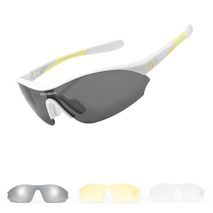 Sports Cycling Sunglasses with 3 Interchangeable#Color_White