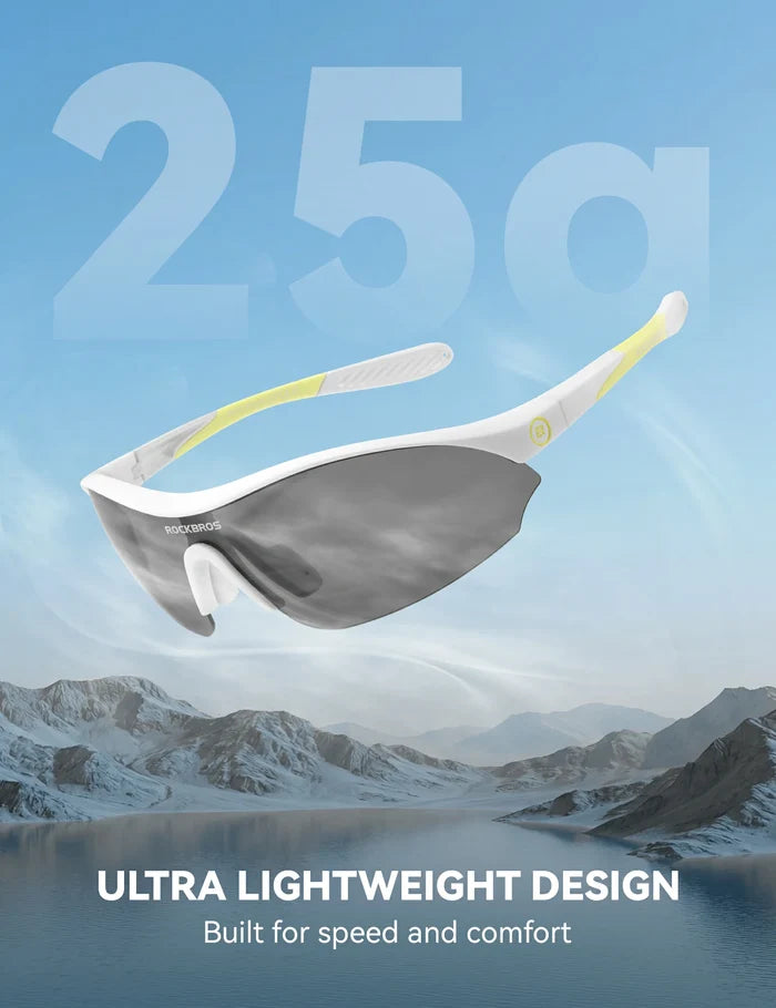 Sports Cycling Sunglasses with 3 Interchangeable#Color_White