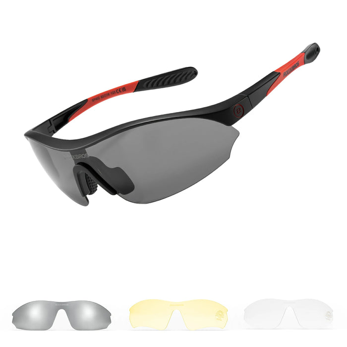 Sports Cycling Sunglasses with 3 Interchangeable#Color_Black