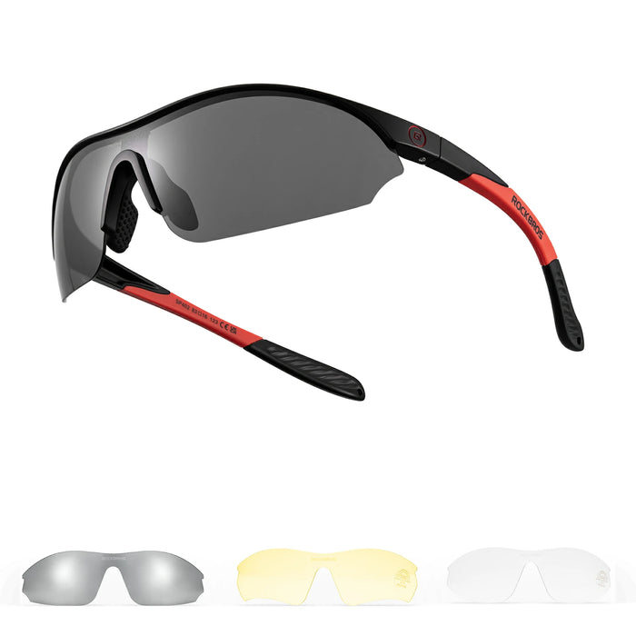 Sports Cycling Sunglasses with 3 Interchangeable#Color_Black