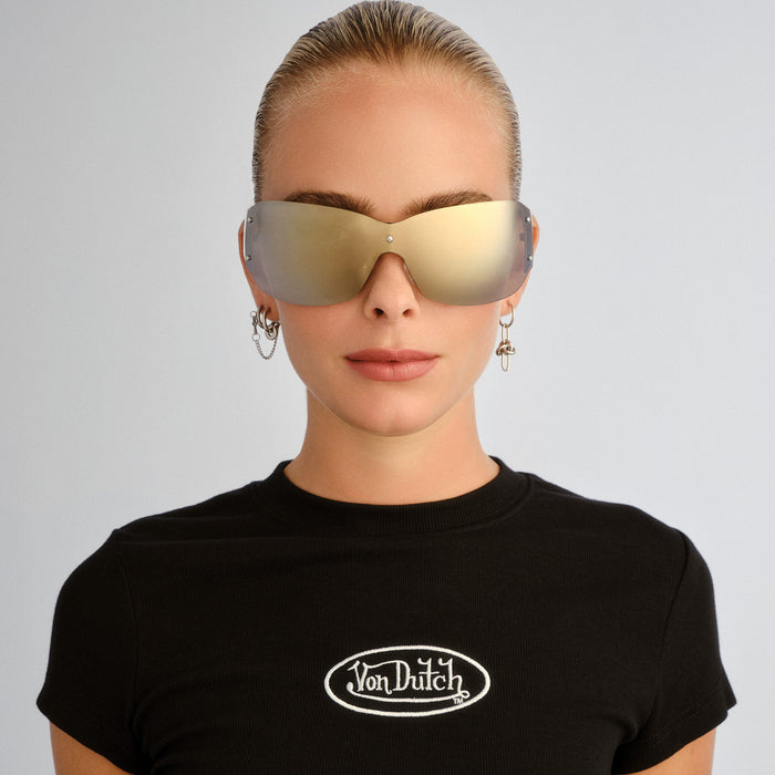 Tabloid Gold White Uni-Sex Wrap Sunglasses | Aire