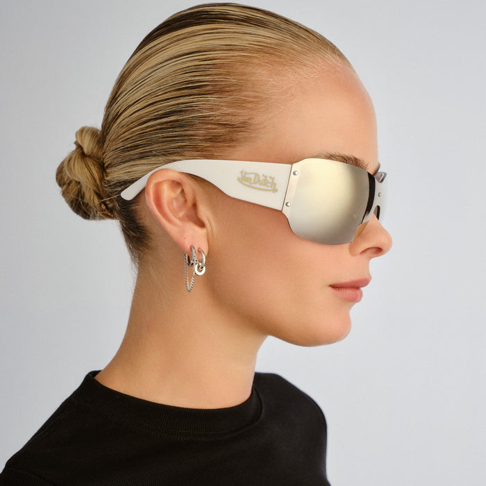 Tabloid Gold White Uni-Sex Wrap Sunglasses | Aire