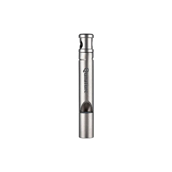 Silver pen-shaped device with a brand logo on a white background