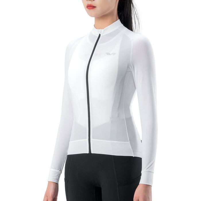 tvi women’s long sleeve cycling jersey with breathable fabric and aerodynamic fit for road cycling #Color_White