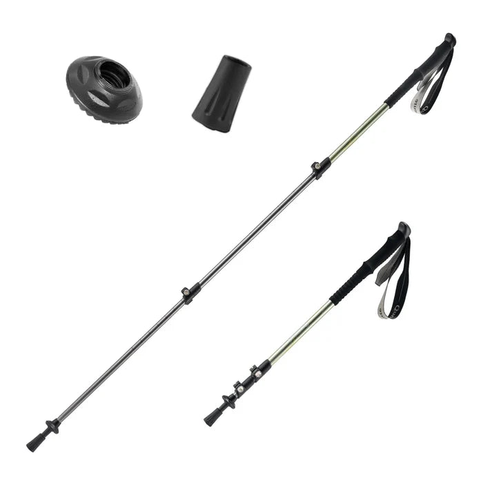 Two black hiking poles with adjustable components on a white background#Color_green