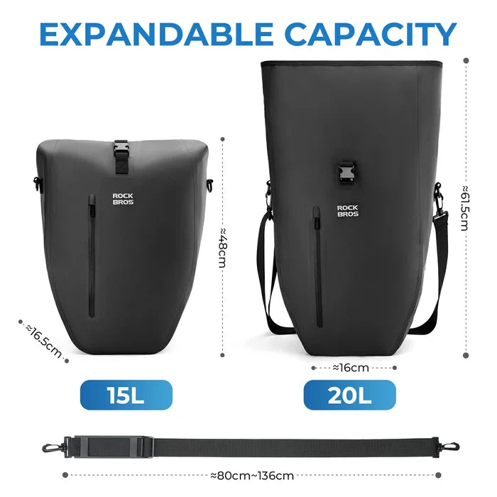 Fully waterproof bike pannier bag 20L in black#Color_black