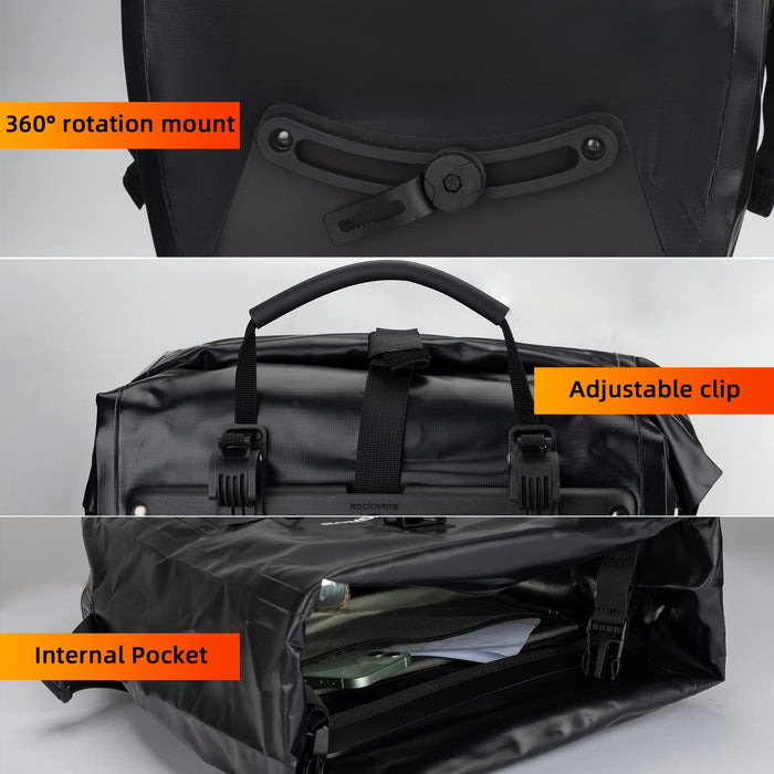 ROCKBROS Bike Pannier Bag 25L 32L 100% Waterproof Rear Rack Bike Bag #Style_Orange