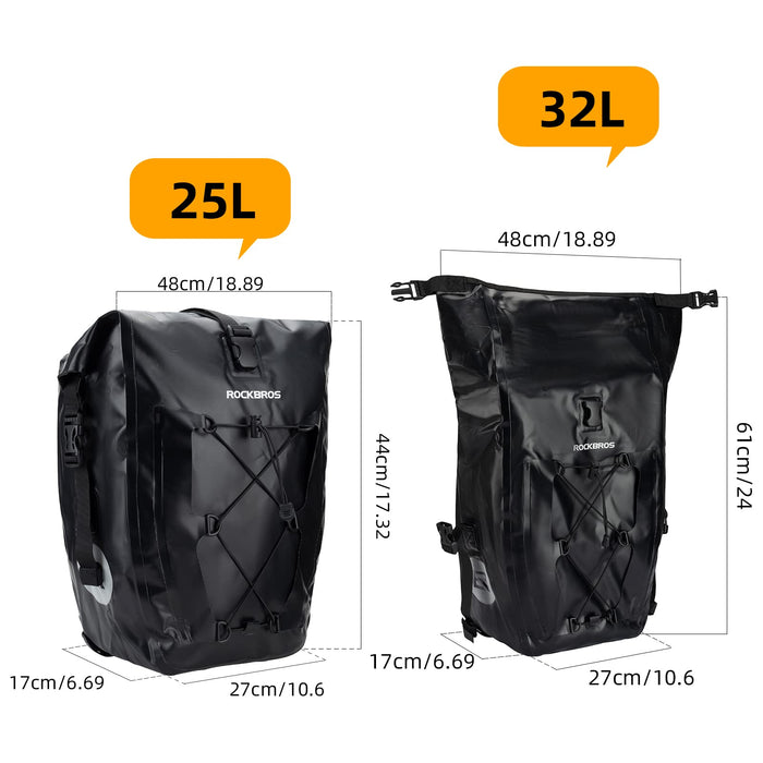 ROCKBROS Bike Pannier Bag 25L 32L 100% Waterproof Rear Rack Bike Bag #Style_Orange