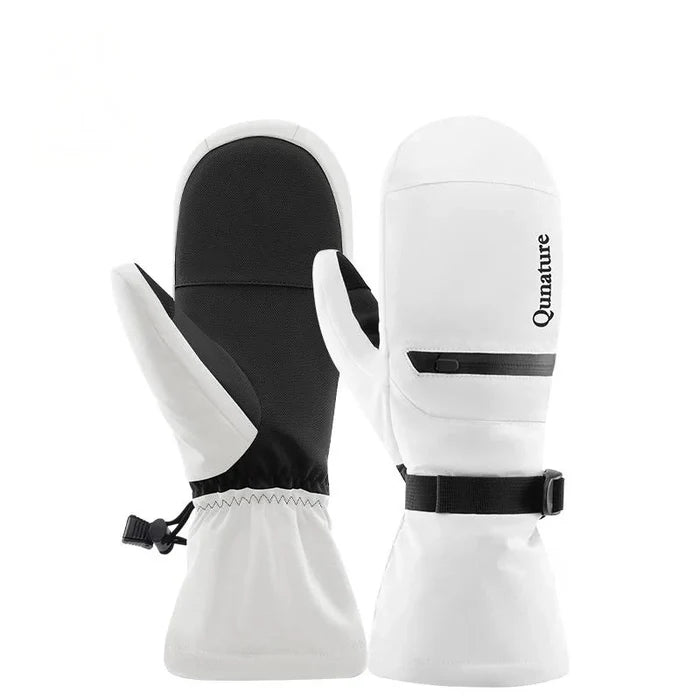 White and black mittens with 'Qunature' branding on a white background#Color_White