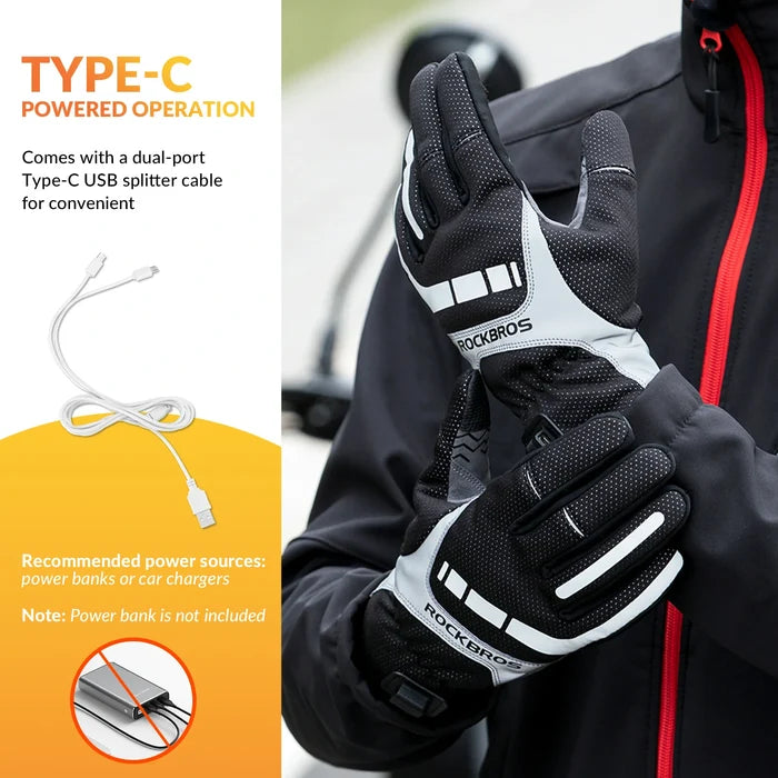 ROCKBROS Winter Cycling Gloves Windproof Reflective Gel-Padded Touchscreen Black
