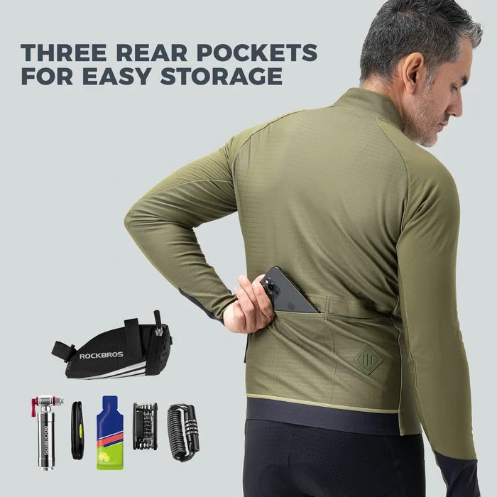winter thermal cycling jacket with double layer fleece windproof and breathable#Color_Dark Green