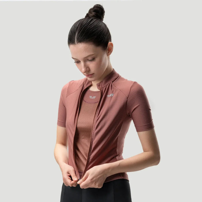 Women's 2-in-1 Short Sleeve Cycling Jersey#Color_Brick Red