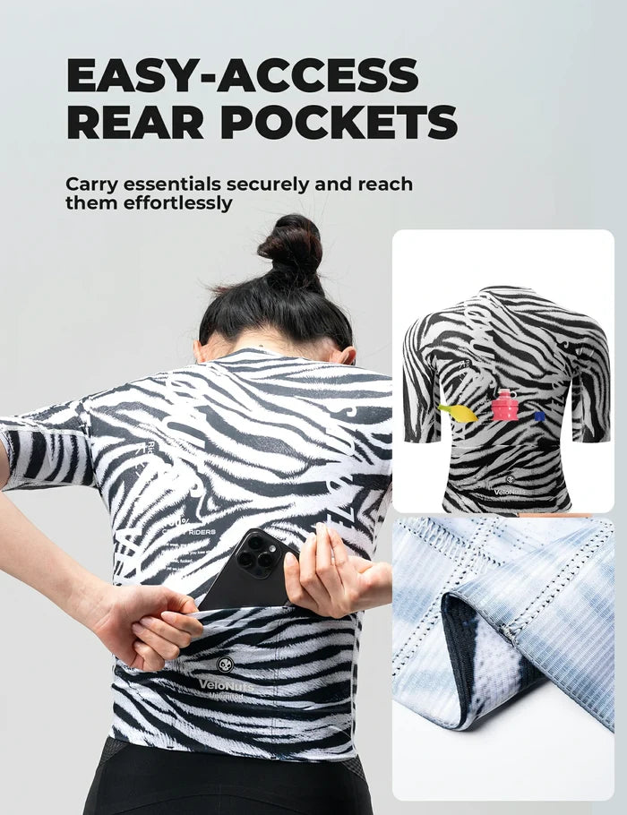 VeloNuts women’s cycling jersey zebra stripe breathable